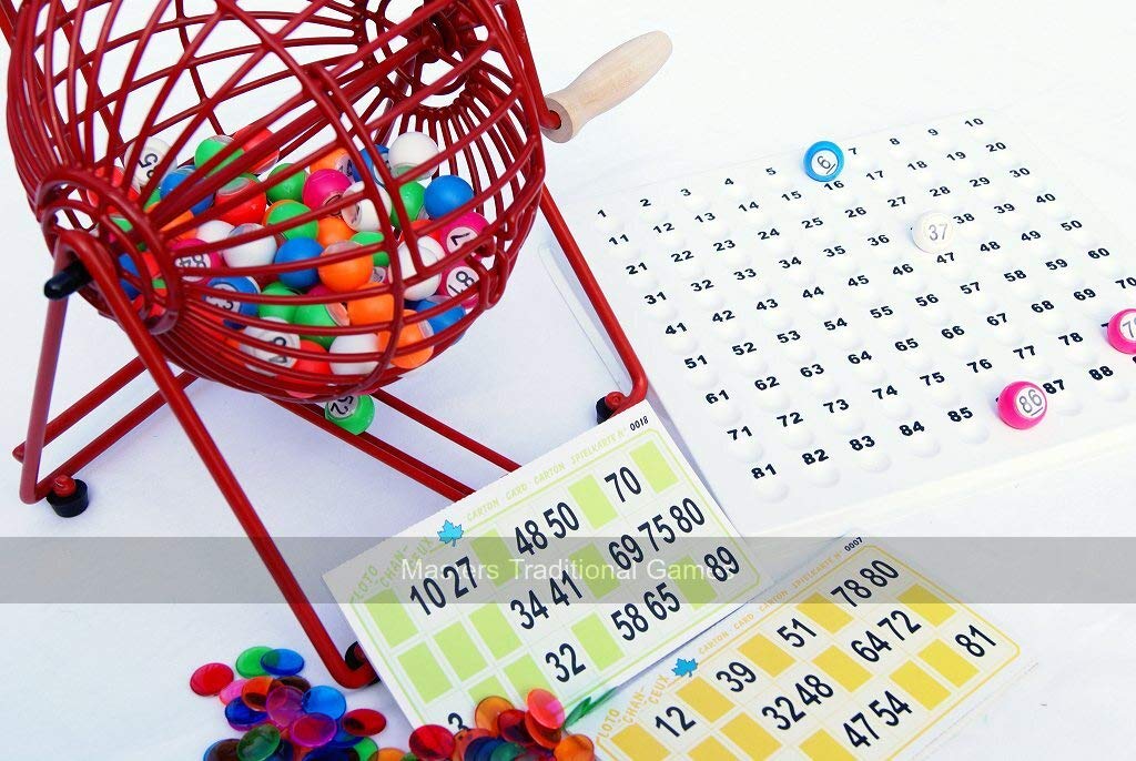 Masters Home Bingo Set - Bingo Cage, 90 Balls, Tickets, Tray and Markers | 24cm High Bingo Cage - Fun Home Party Bingo Game - 10 players - Tombola Set