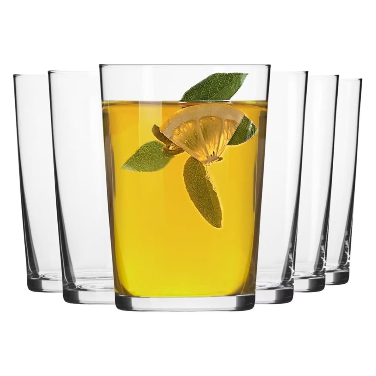Krosno Set of 6 Tea Glasses, Transparent/Green, 250 milliliters