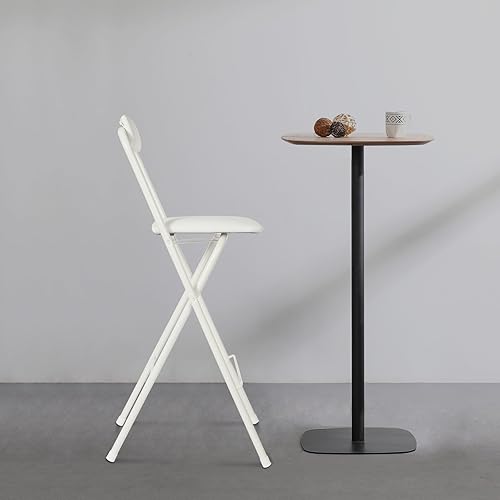 Miniatura 2 de JenyunTechFolding Stool with Backrest Portable Tall Bar Collapsible Stool Counter Height Chair 275lbs Load Capacity Cushioned Padded Seat in White