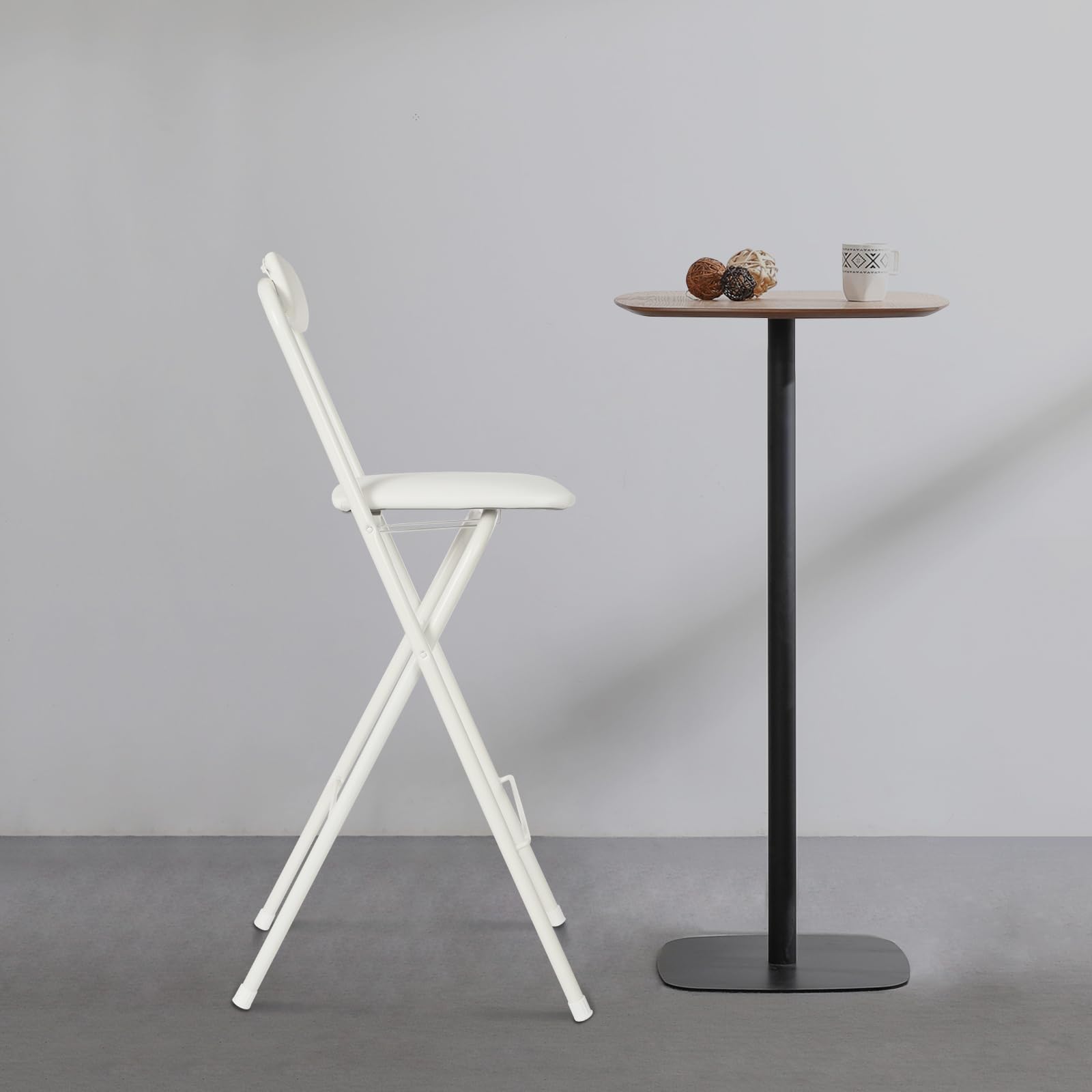 Sgabello pieghevole con schienale, 1 sgabello pieghevole, altezza 70 cm, capacità 125 kg, sgabello pieghevole per esterni, interni, cucina, negozio, caffè (bianco, 70 cm di altezza, 1
