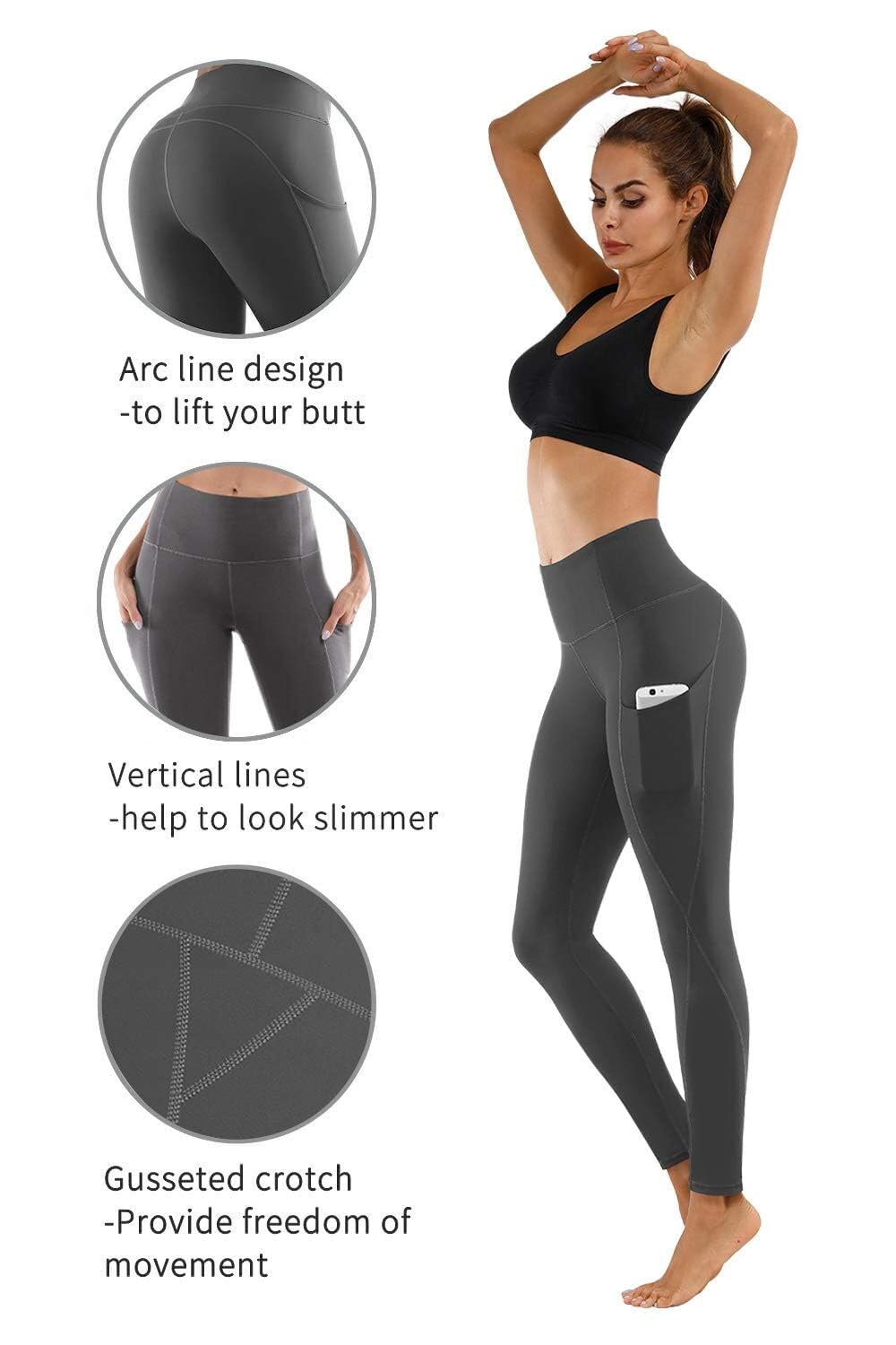 PHISOCKAT Pantalones de Yoga de Cintura Alta para Mujer con Bolsillos, Leggings con Bolsillos, Leggings de Control Tummy para Entrenamiento y Yoga