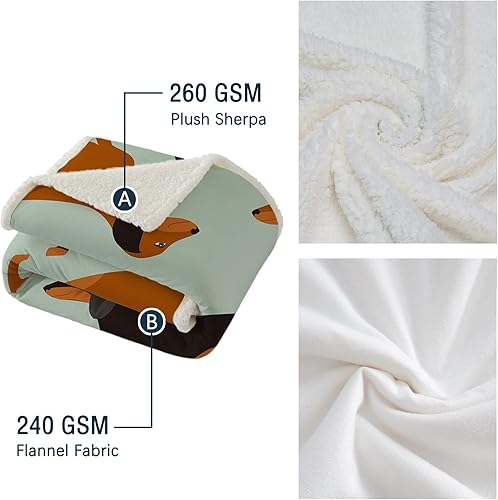 Miniatura 9 de Manta de perro salchicha para el sofá y la cama, manta sherpa de vellón suave y mullida para los amantes del perro salchicha de felpa, acogedora