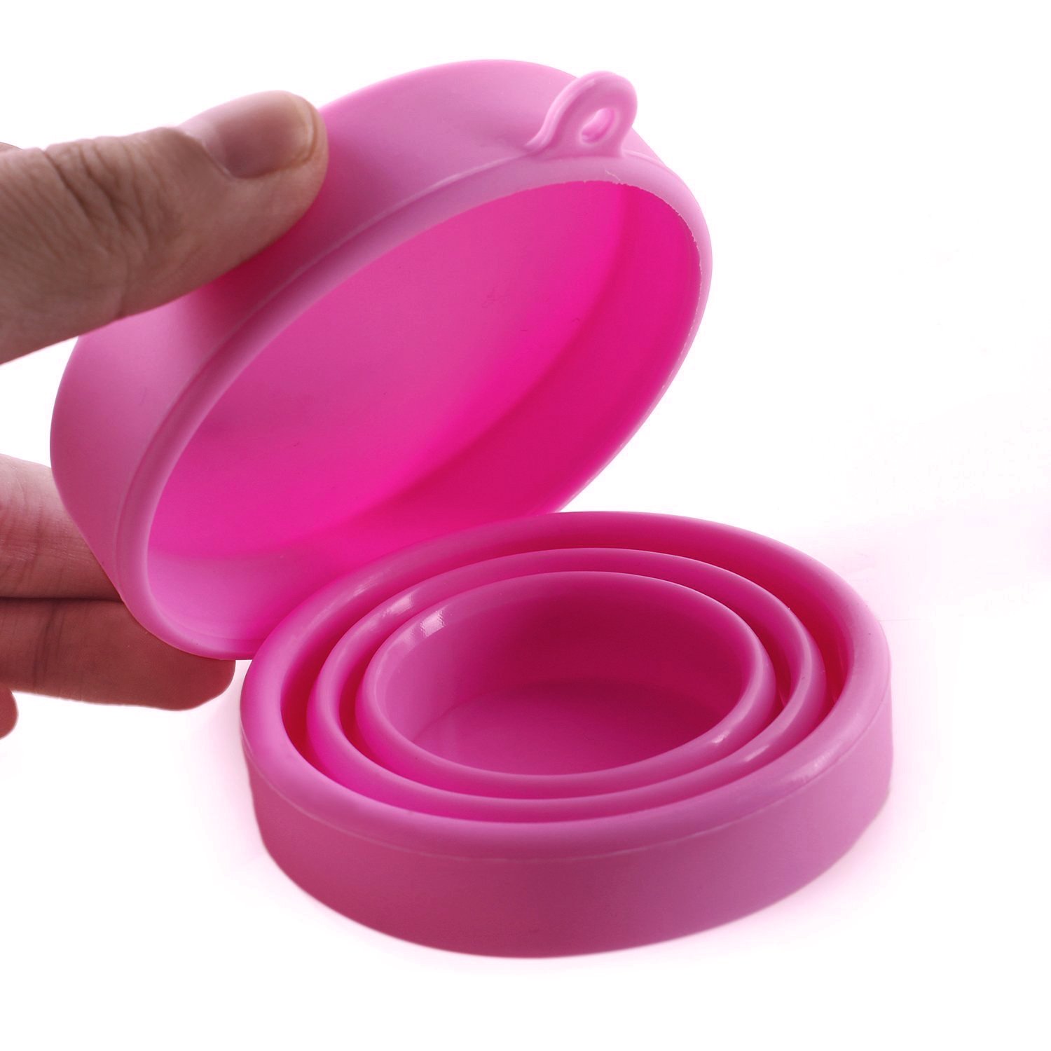 Collapsible Silicone Foldable Sterilizing Cup Set for Feminine softcups Menstrual Cups Storing and Cleaning Your Heavy Diva Cup Foldable Travel Cup for Outdoors Camping and Hiking-Eco Friendly(Pink)