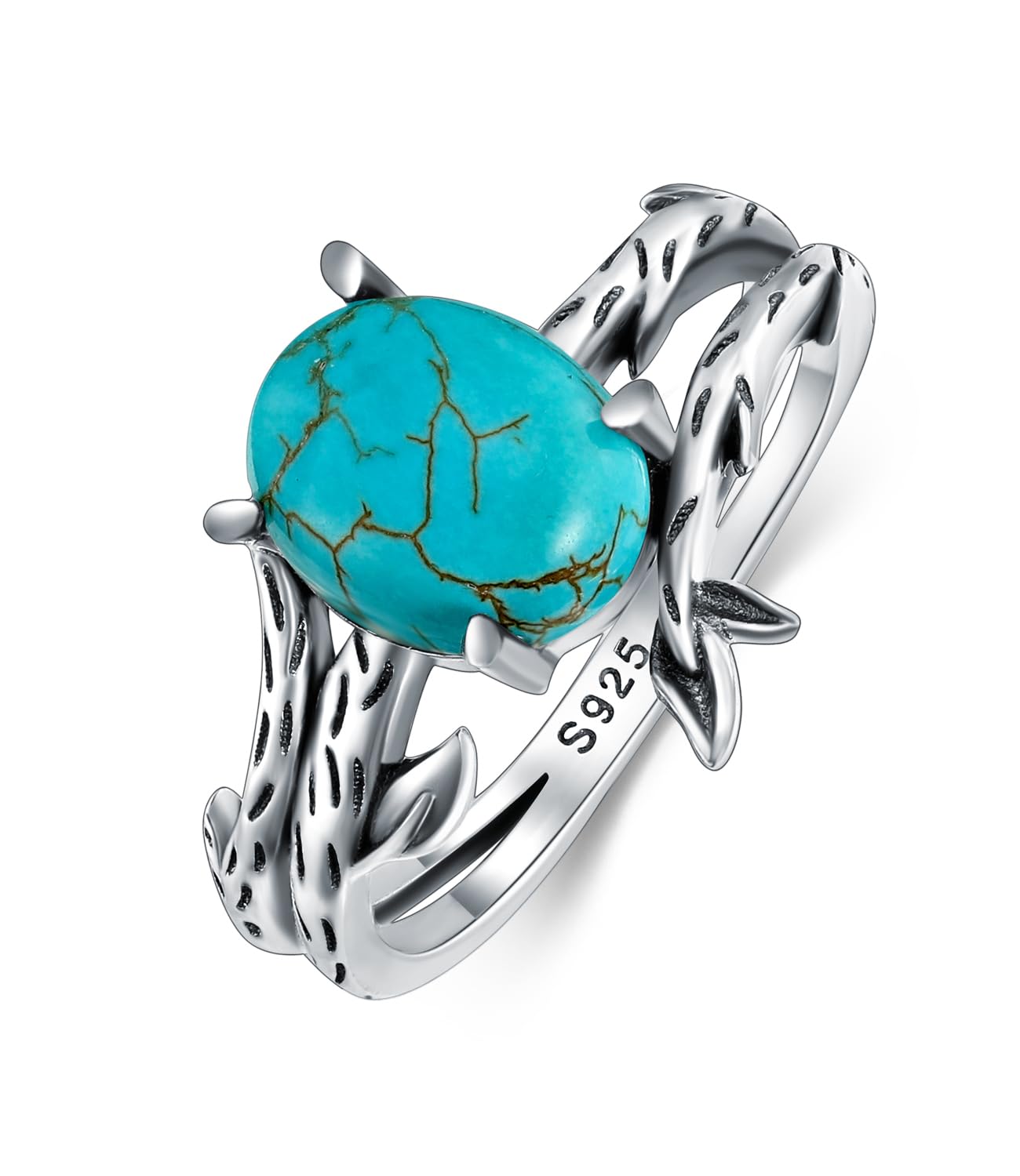 – Real Turquoise Rings for Women 925 Sterling Silver with Genuine Oval Gemstone Vintage Boho Style Ring Jewelry for Her