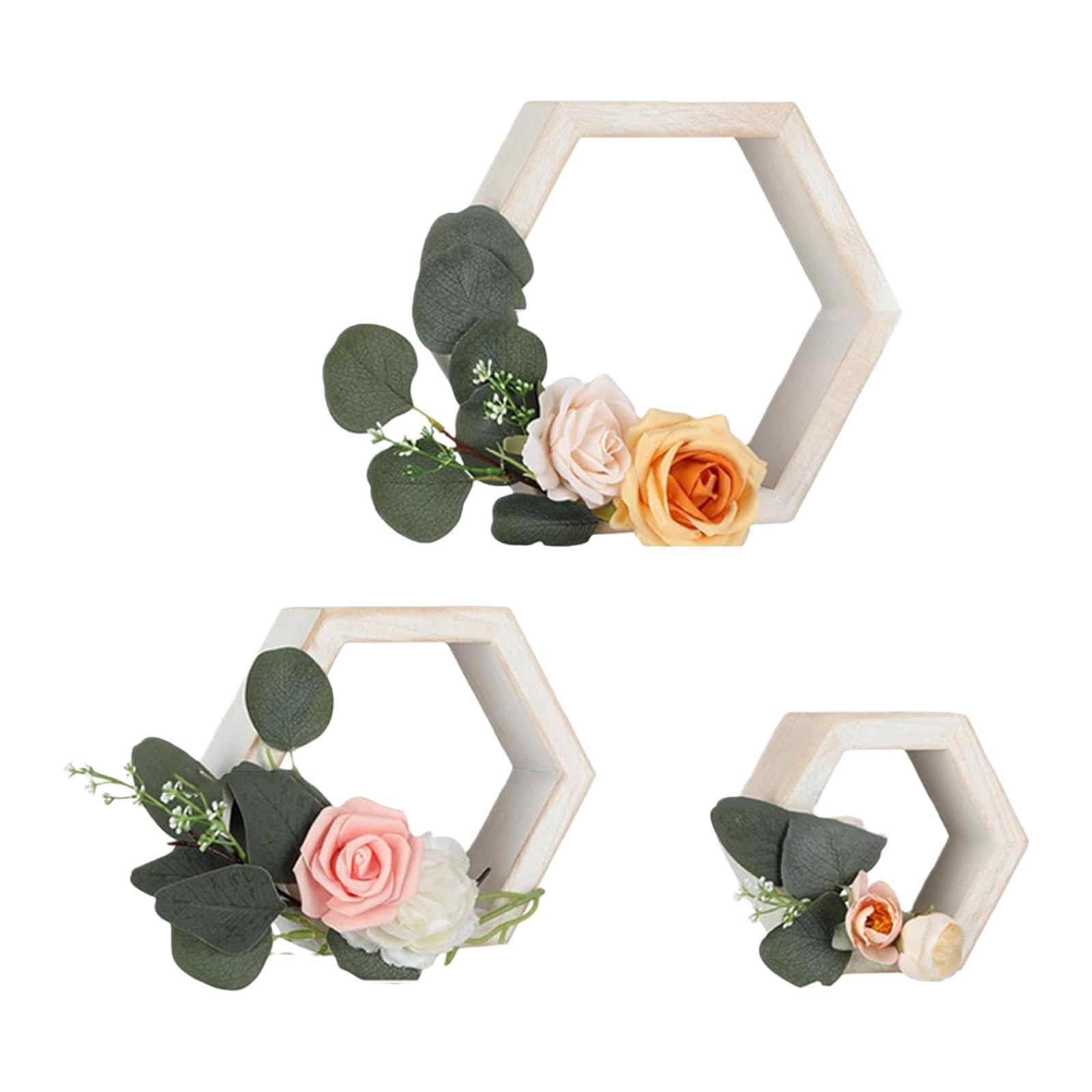 Paquete de 3 soportes hexagonales para velas de té, de madera maciza, decoración artística para el hogar, para bodas, mesas de comedor, decoración geométrica del hogar