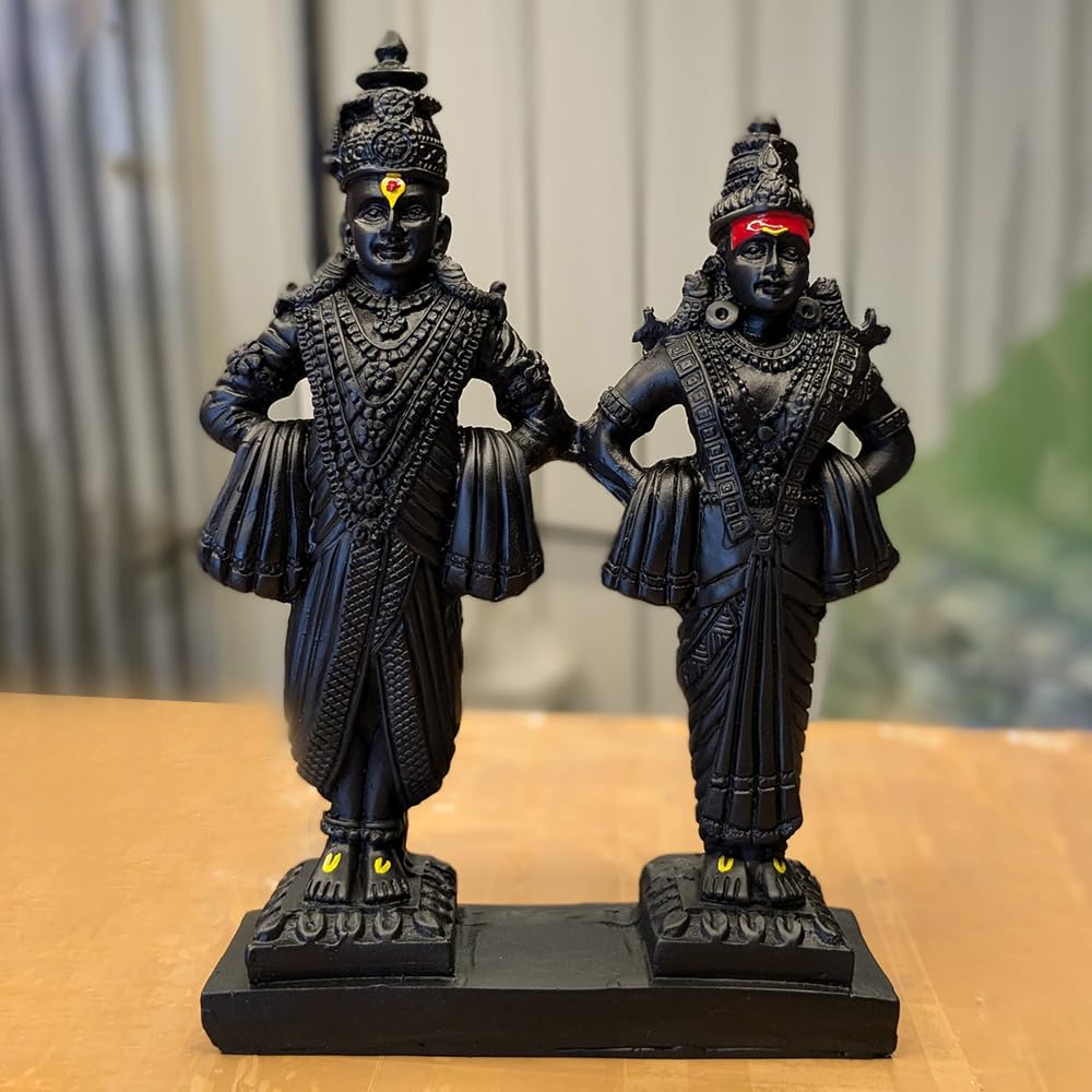 Karigaari India Vitthal Rukmani Stand | Vitthal Rukmini Idol for Home & Offices Decorative Showpiece - 9 Inch (Polyresin, Black)-image-40