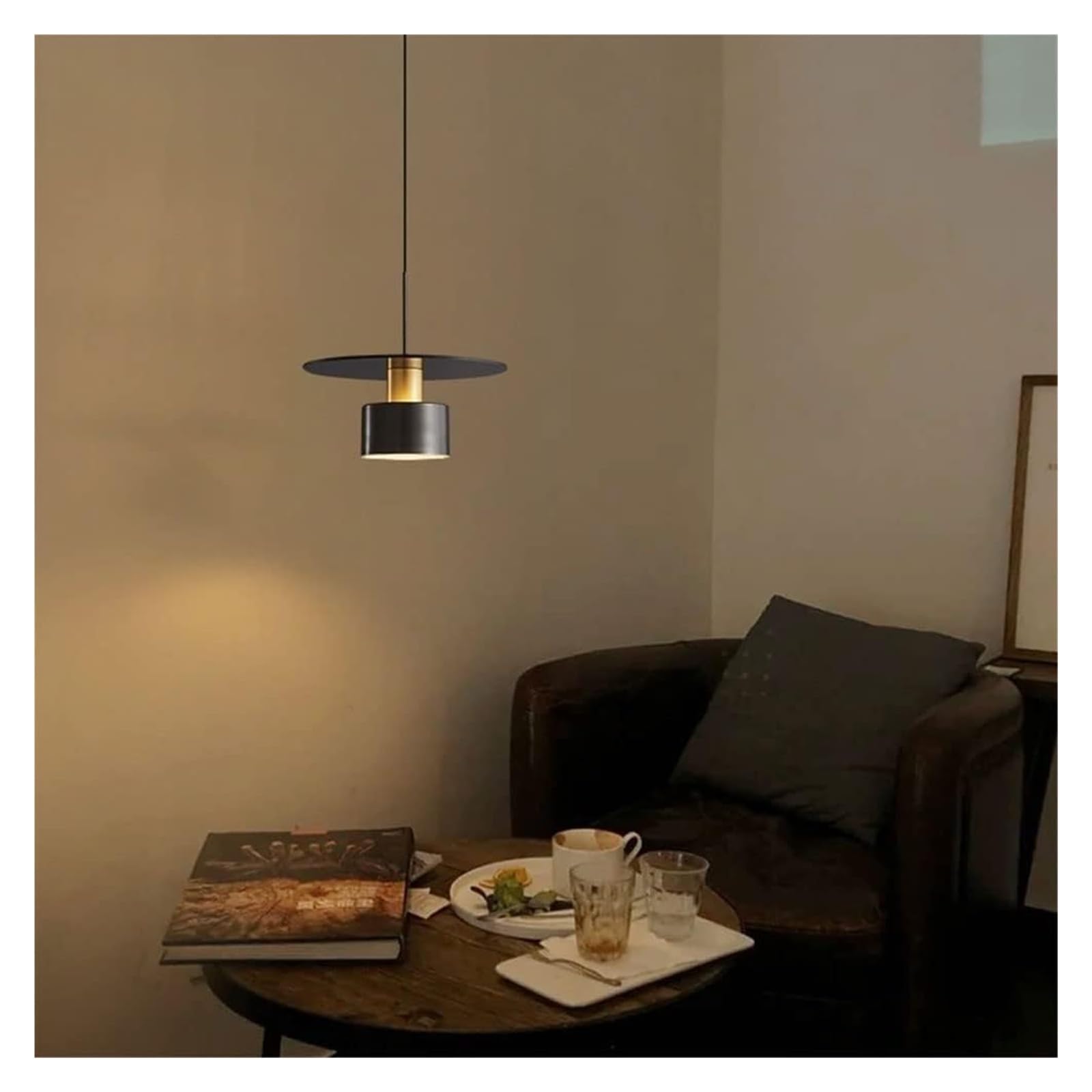 Lámpara Colgante De Cobre, Moderna Y Sencilla, con Led, para Sala De Estar Y Comedor, Pantalla Negra, Lámpara De Techo.,White-35cm