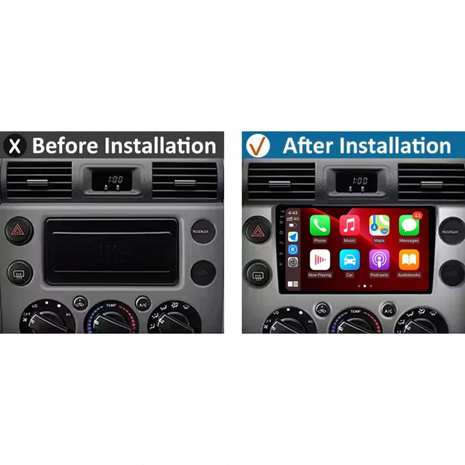 Car Stereo Carplay Radio de Coche para Toyota Land Cruiser FJ 2007-2017 Soporta Bluetooth, Control Volante, USB, WiFi, 4G, Mirror-Link, GPS Navegador/Radio FM, 4 Nuclear 1G+32G