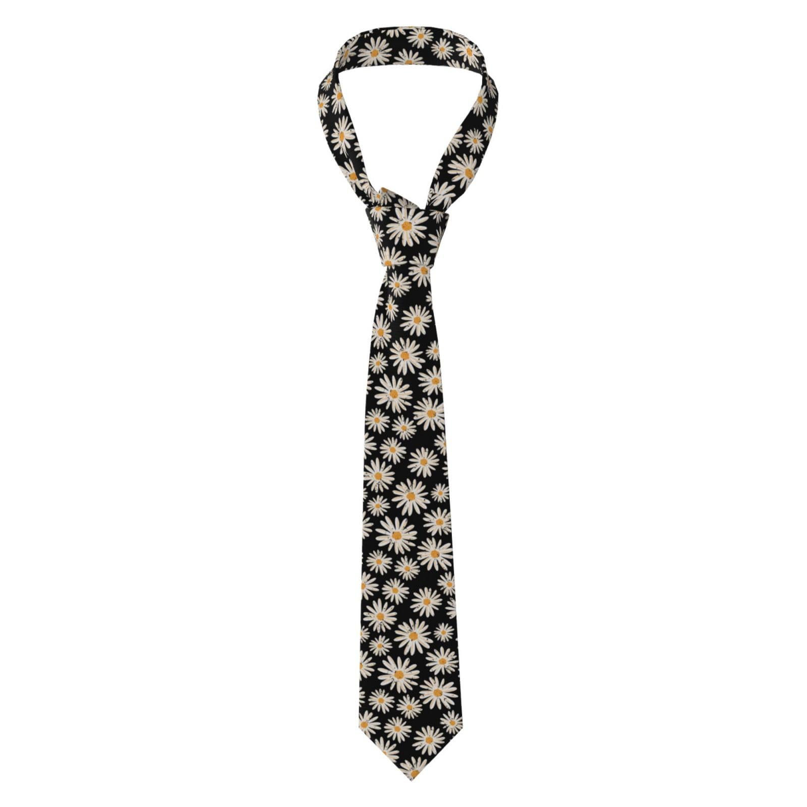 FAQRTIV Men'S Necktie Vintage White Daisy Classic Silk Tie Neck Ties Classic Design Satin Print Tie Formal Neckties For Men