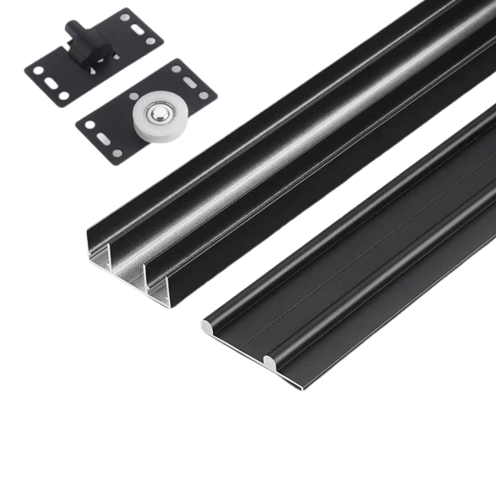 Sliding Door Track System,Aluminium Upper Lower Rails,Sliding Door Guide Rails And Pulleys,Rail Sliding Kit,for Door Panels 15-24mm Thick,for Wardrobe,Cupboard,Room,Rust Resistant