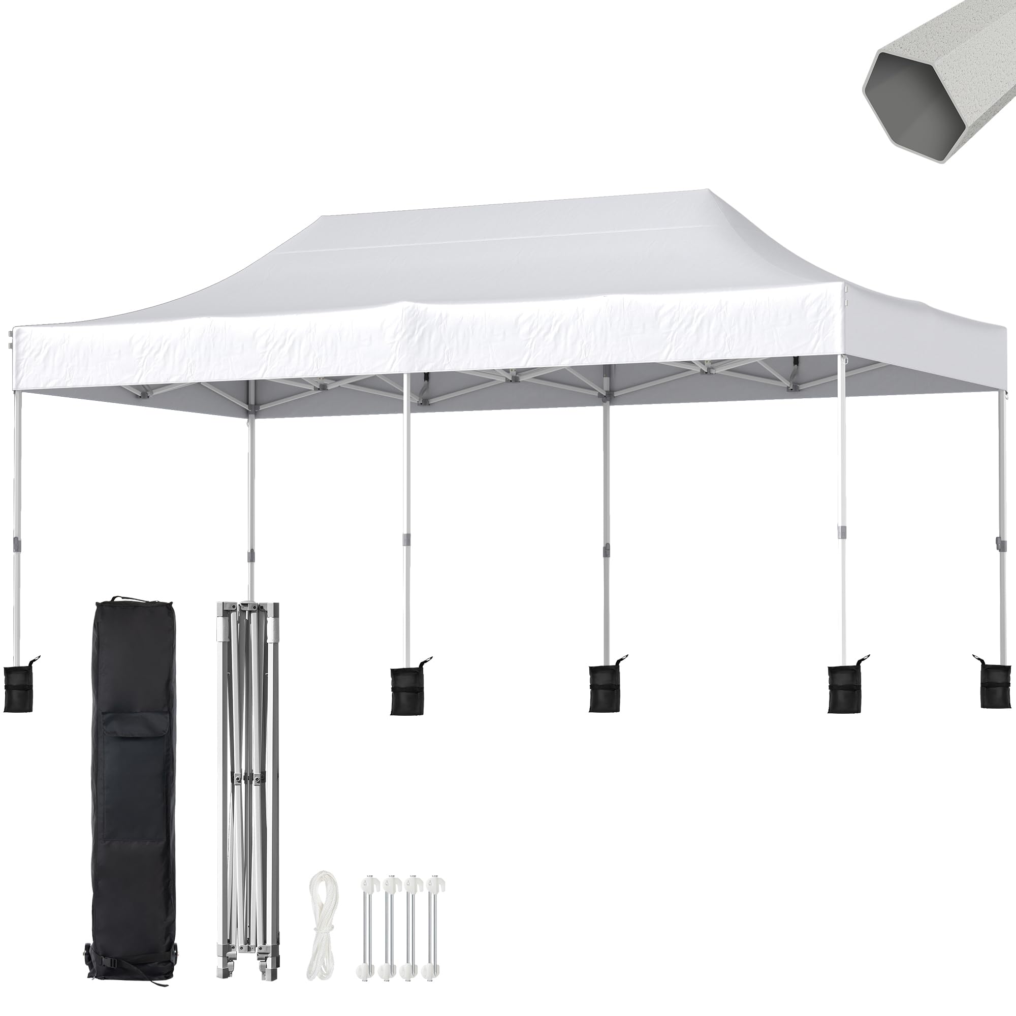 Easy Setup Pop Up Canopy Instant Portable Shelter, 500D Top Fabric, Hexagonal Steel, Easy Outdoor Sun Shade for Events