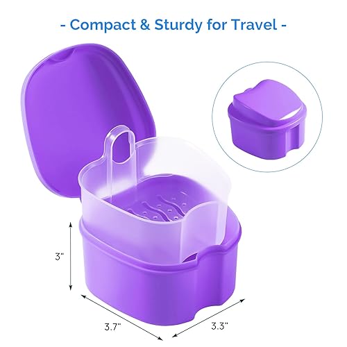 Miniatura 6 de JMU Estuche de baño para dentadura, taza para remojar dentaduras con bandeja de cesta coladora para dentaduras, estuche de almacenamiento protector