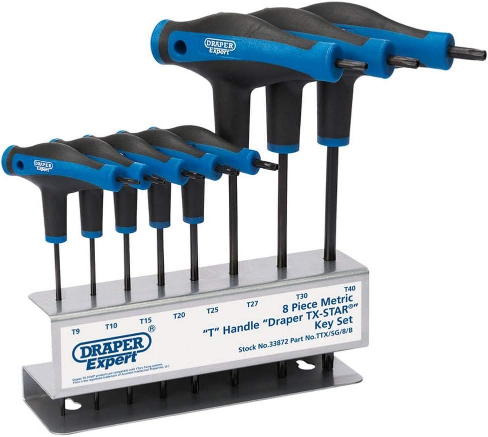 Draper 33872 Expert Tx-Star T Handle Key Set with Soft Grip, 8 Pieces