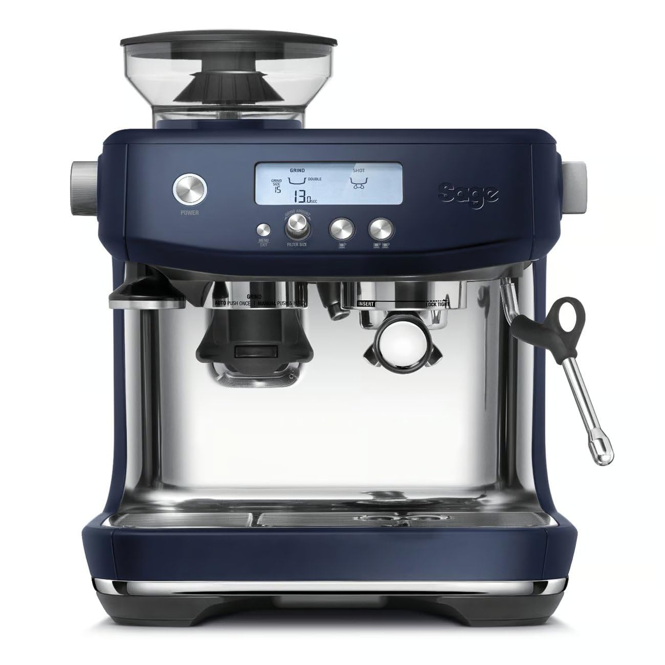 Sage - The Barista Pro - Macchina Caffè in Grani con Macinacaffè Integrato a 30 Impostazioni, Pompa a 15 Bar, Riscaldamento ThermoJet in 3 Secondi e Schiumatura Manuale del Latte - Blu Prugna