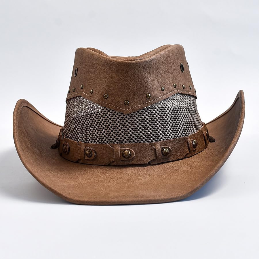 Leather Western Cowboy Hat for Men Wide Brim Gentleman Jazz Cap Cowgirl Hats