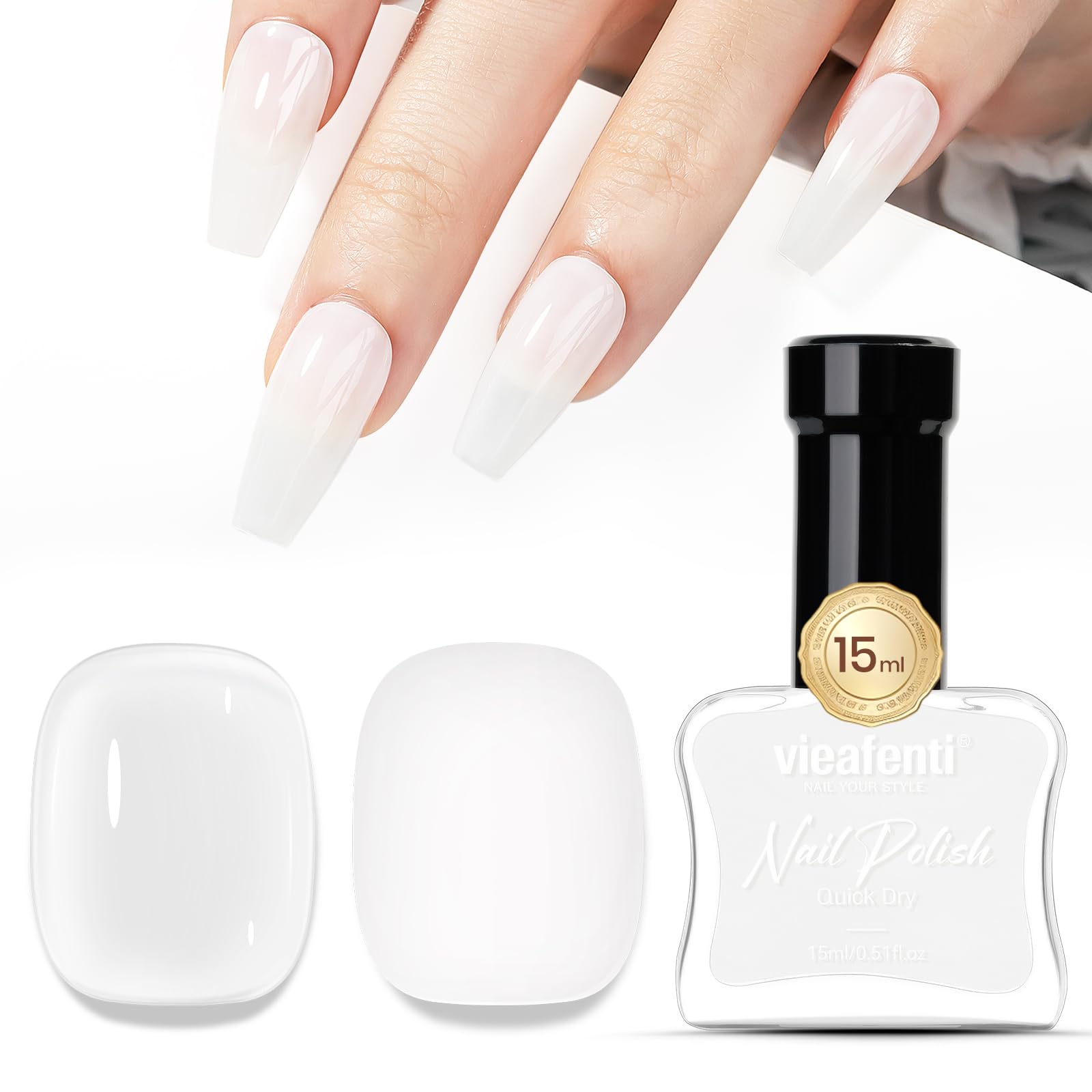 vieafenti Sheer Nail Polish Milky White 15ml, Quick Drying Nail Polish Regular Transparent Air Dry Long-Lasting Oil-Base Nails Polish Natural Vegan