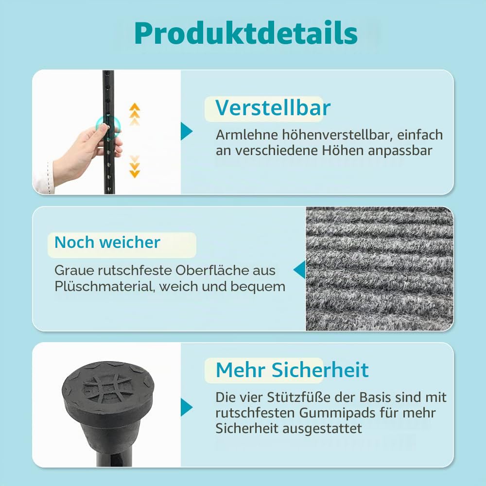 Treppenstöcke für Senioren, Spazierstöcke mit halber Stufe, Geräte zum Treppensteigen für Senioren, Stehhilfe (Grau)