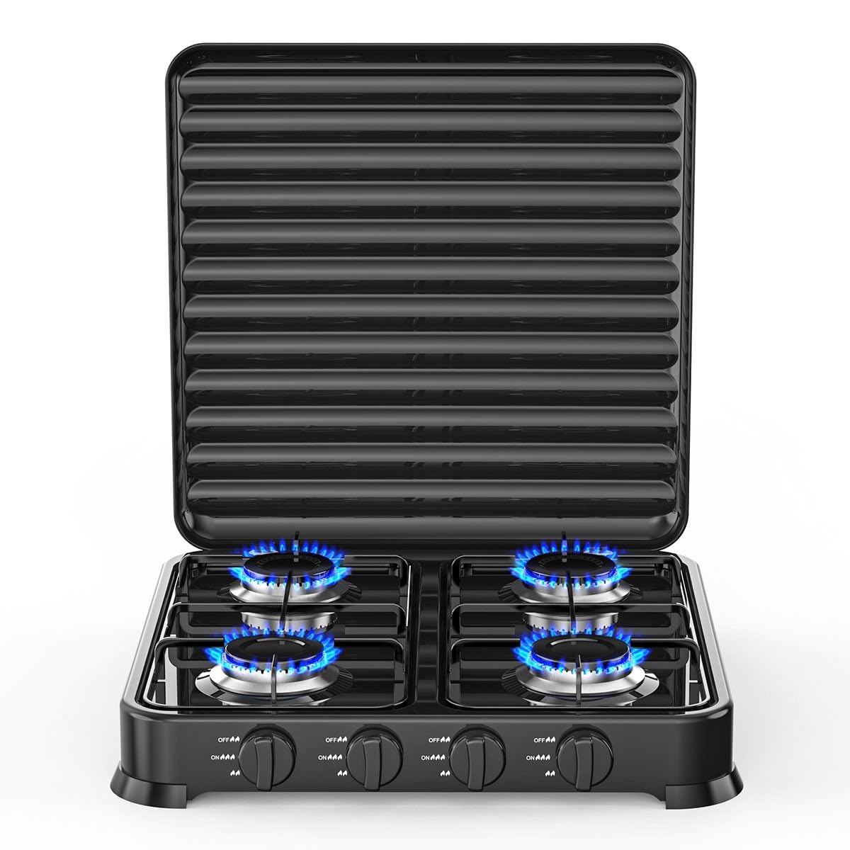 INTEC - Réchaud à gaz 4 feux 8800W Plaque de cuisson gaz portable Noire Gaz Butane ou Propane Bruleurs inox