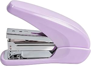 Effortless Desktop Stapler with Ergonomic Design, Reduced Effort Paper Binder Tool for Standard Staples, Aesthetic Office School Desk Accessories and Stationery Supplies, Easy Press Operation - Purple