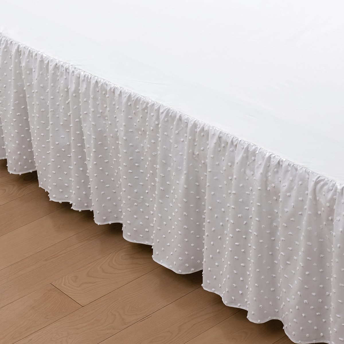 Tufted Dot Bed Skirt Queen Size,Ruffled Bed Skirt with Split Corners, Queen Bed Skirt 18 Inch Drop, Boho Queen Size Bed Skirt White for Ruffled Bed Skirt with Split Corners, Bed Skirt Queen Size
