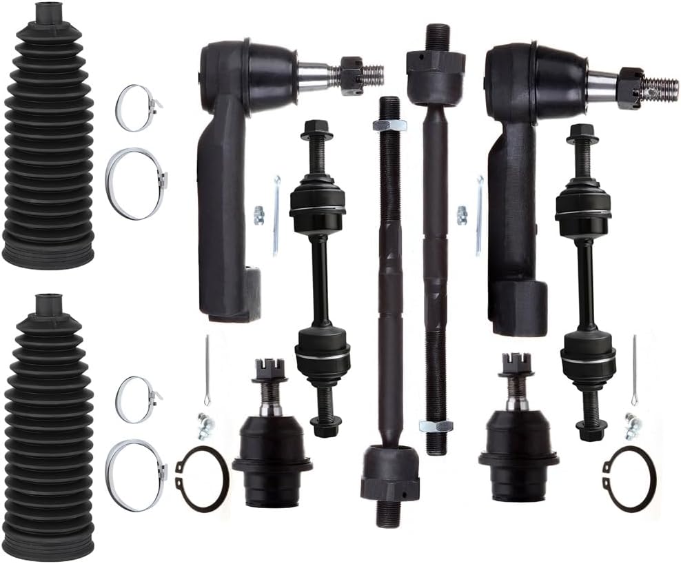 Front Inner Outer Tie Rod End w/Steering Boot fit for Ford for F-150 2009 2010 2011 2012 2013 2014, Suspension Kit with Lower Ball Joint Sway Bar Link - 10pc Set