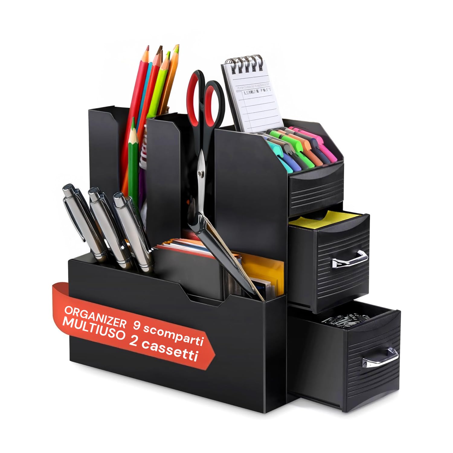 Organisateur de bureau noir pour ranger les accessoires de maison au quotidien