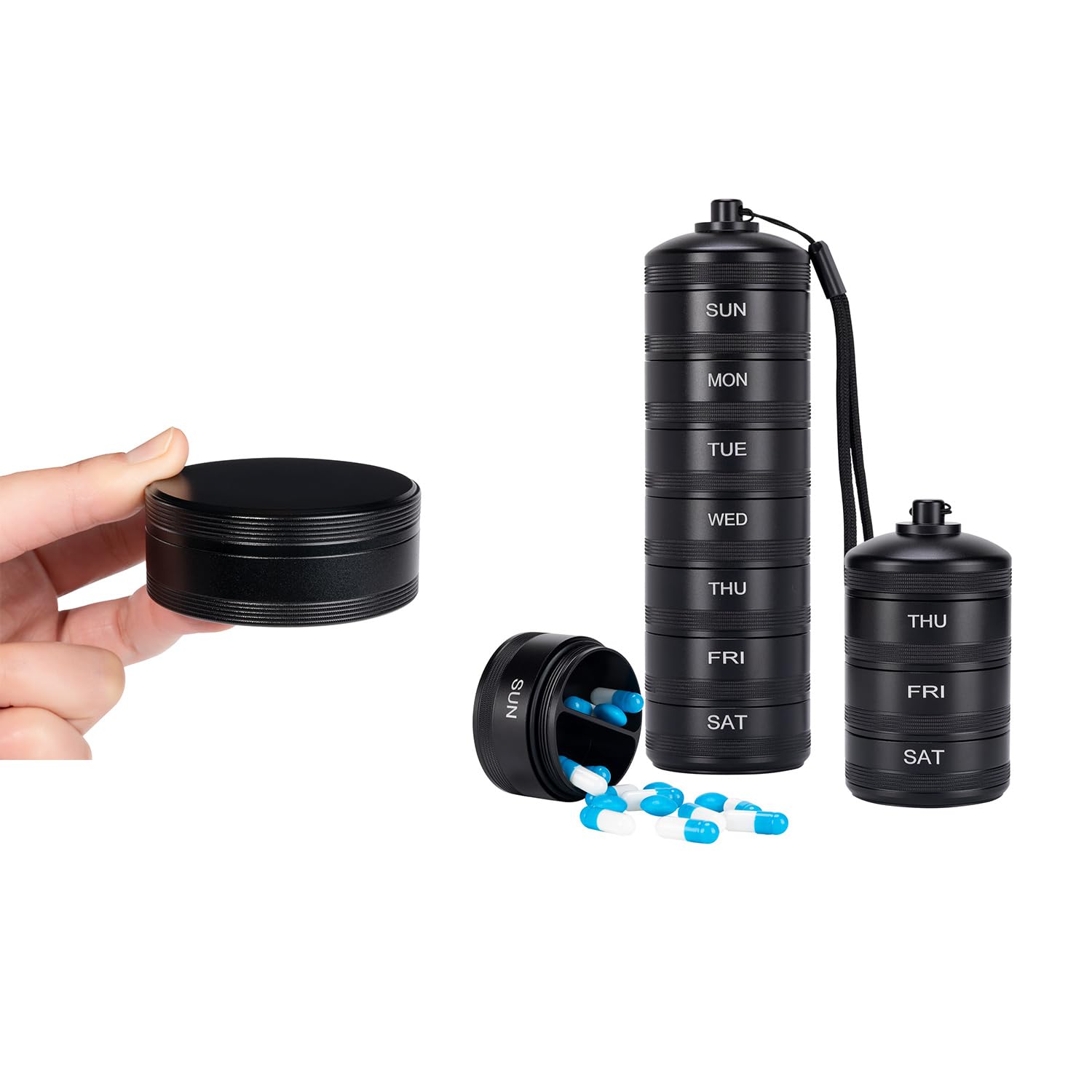 Portable Metal 1 Compartment Pill Box Weekly Metal Pill Organizer 2 Times a Day