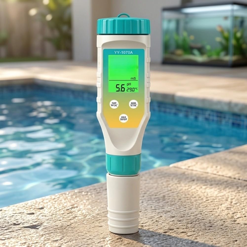 Probador de calidad de agua recargable 7 en 1, medidor de pH para piscinas, acuarios, hidropónicos, con retroiluminación LCD, bolígrafo impermeable IP67
