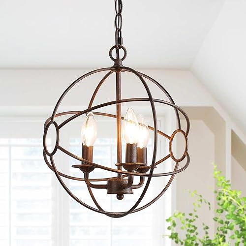 ISURAUL Industrial Chandeliers for Kitchen Island, Orb Pendant Lighting, Vintage Hanging Fixture for Foyer, Bronze Finish, 11.8 Inches