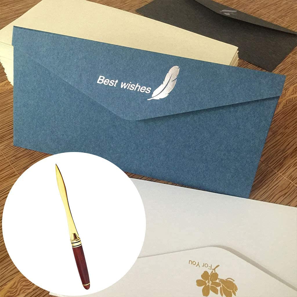 Ouvre-Lettre en Alliage d'Or avec Poignée en Bois Couteau en Acier Inoxydable Cadeau