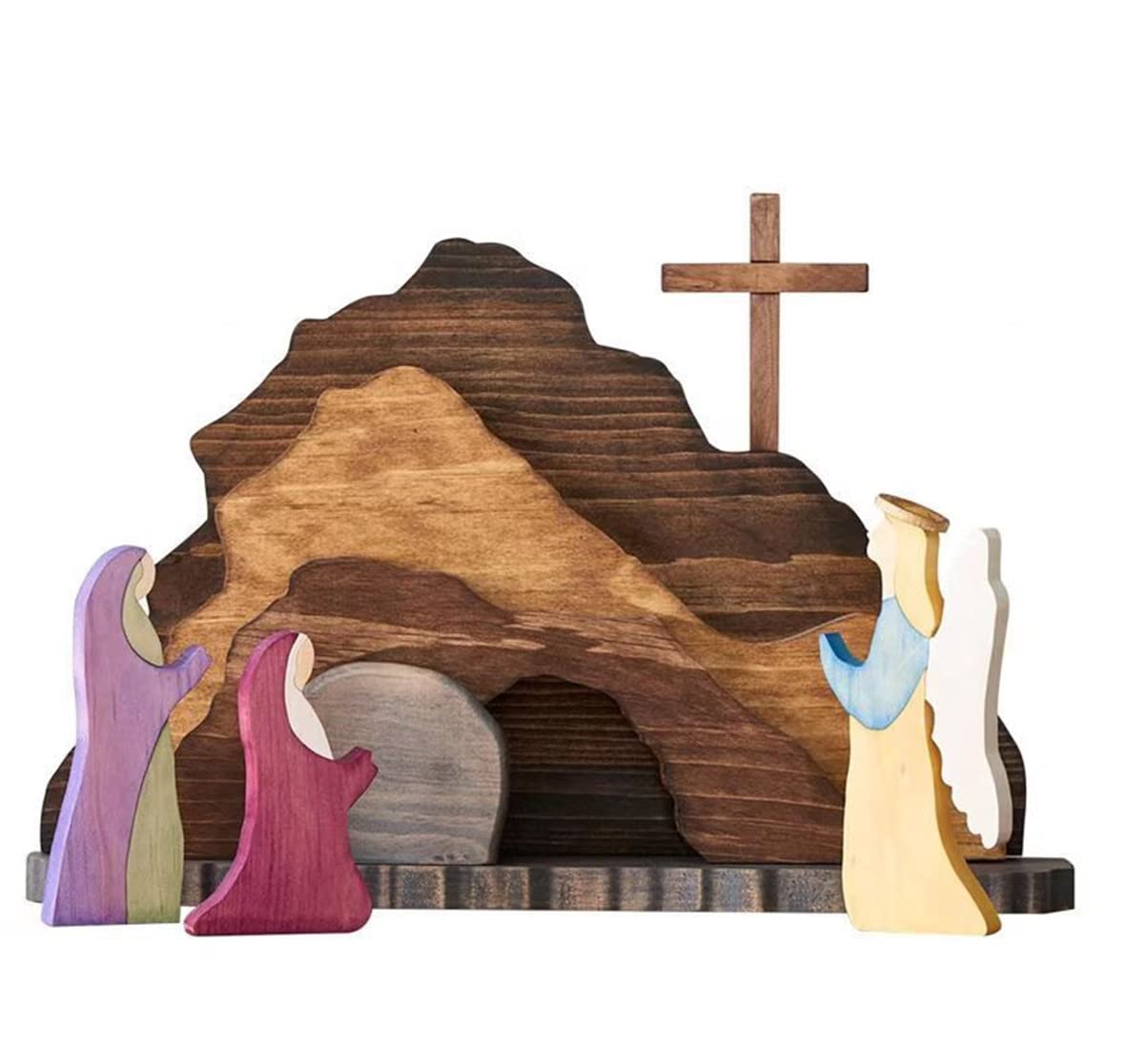 LASLU Easter Decorations,Easter Resurrection Scene Set,Easter Scene Wooden Decoration for The Home Table, Easter Decorations for The Home