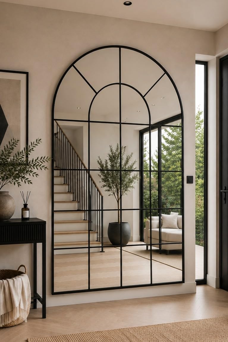 Mirroroutlet Unisex Black Framed Arched Window Leaner/Wall Mirror 75" X 47" (190X120cm) | : Size 1 Pack