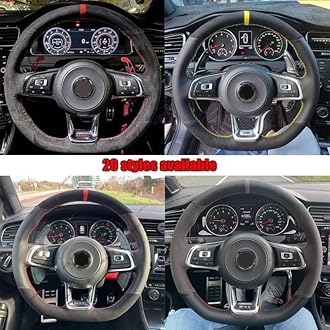 Steering Wheel Covers For VW For Golf For R For MK7 For GTI For Polo For GTIfor Scirocco 2015 2016 Black Suede Car Steering Wheel Cover Car Steering Wheel Cover (Color : 4)