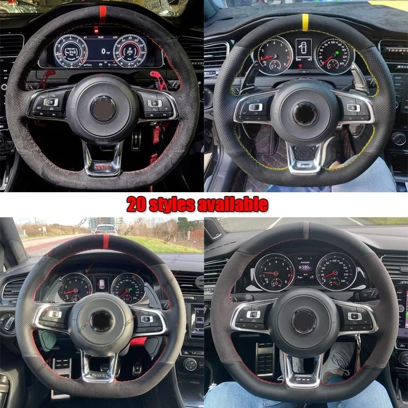 Steering Wheel Covers For VW For Golf For R For MK7 For GTI For Polo For GTIfor Scirocco 2015 2016 Black Suede Car Steering Wheel Cover Car Steering Wheel Cover (Color : 4)