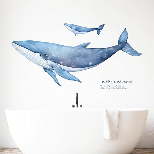 Calcomanías de pared de ballena azul, calcomanías de pared de animales marinos de dibujos animados de sacinora removibles para guardería, sala de