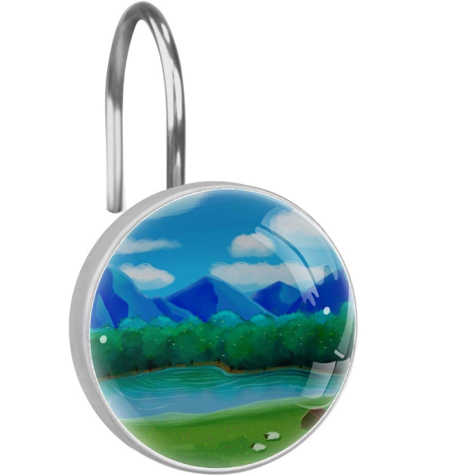 Crochets pour rideau de douche paysage deco en acier inoxydable pour une salle de bain zen