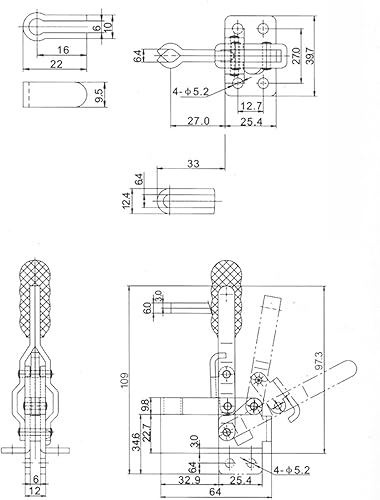 Miniatura 2 de Agatige GH12050U Abrazadera de palanca con capacidad de sujeción de 330 libras, abrazadera de palanca horizontal de liberación rápida, pestillo de