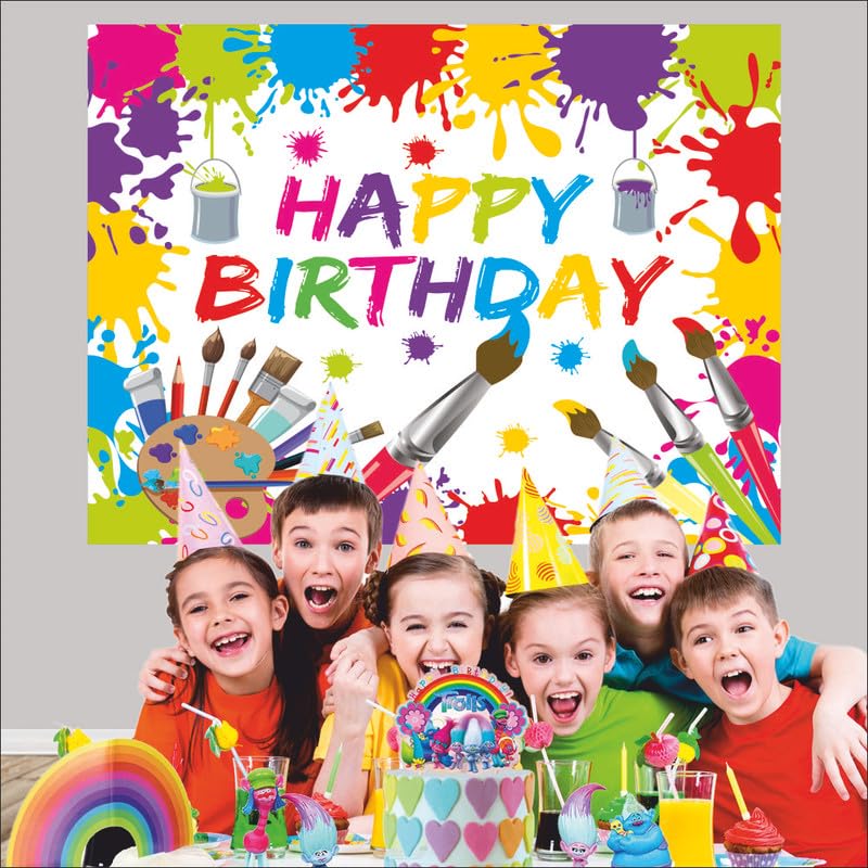 Image of Art Attack Theme Backdrop | Happy Birthday Decoration | Happy Birthday Banner for Kids (Pack of 1, Multicolor, Size: 4x3 Feet)