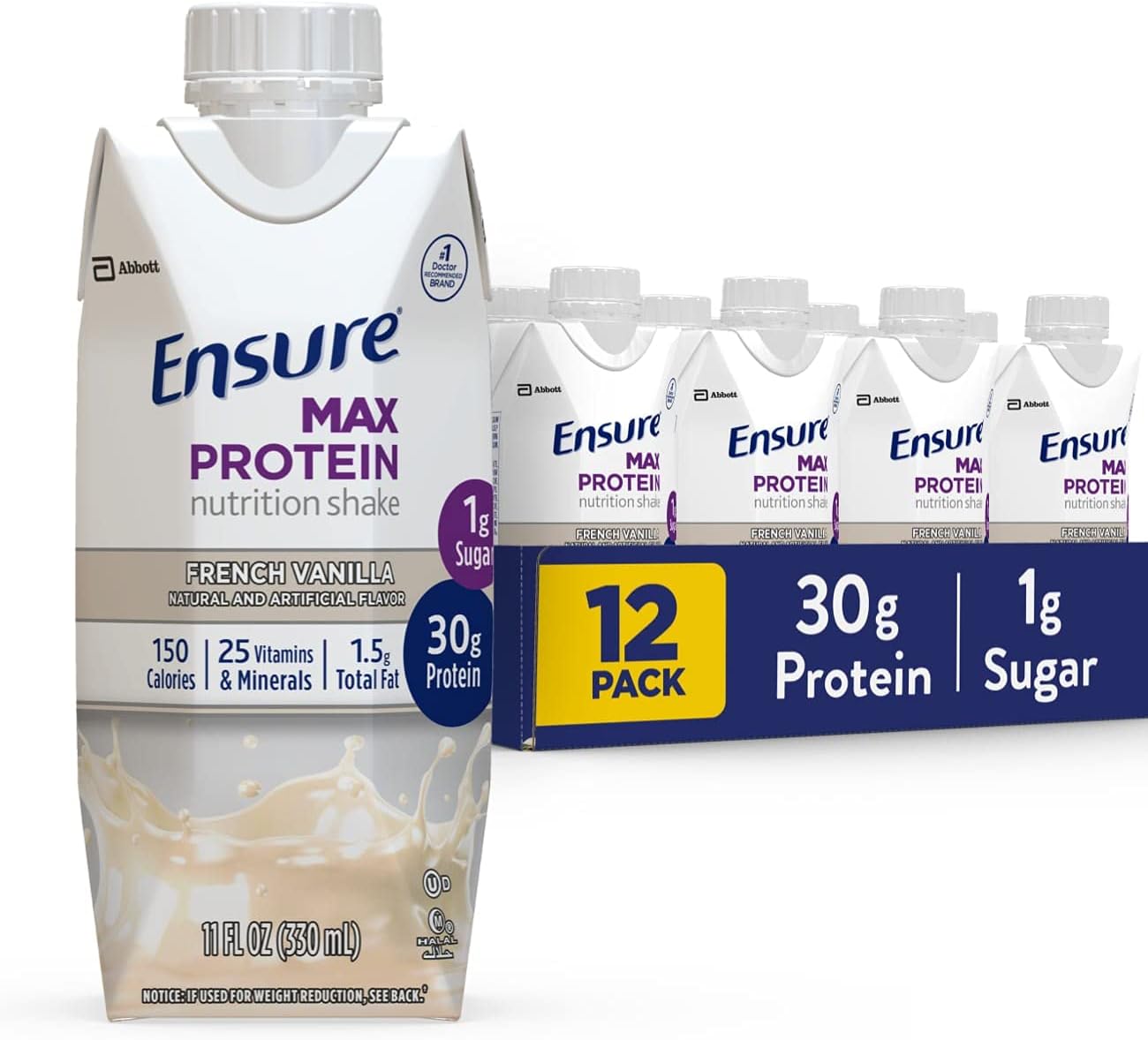 Amazon Com Ensure Max Protein Nutritional Shake With 30g Of High Quality Protein 1g Of Sugar High Protein Shake French Vanilla 12 Count 132 Fl Oz Grocery Gourmet Food