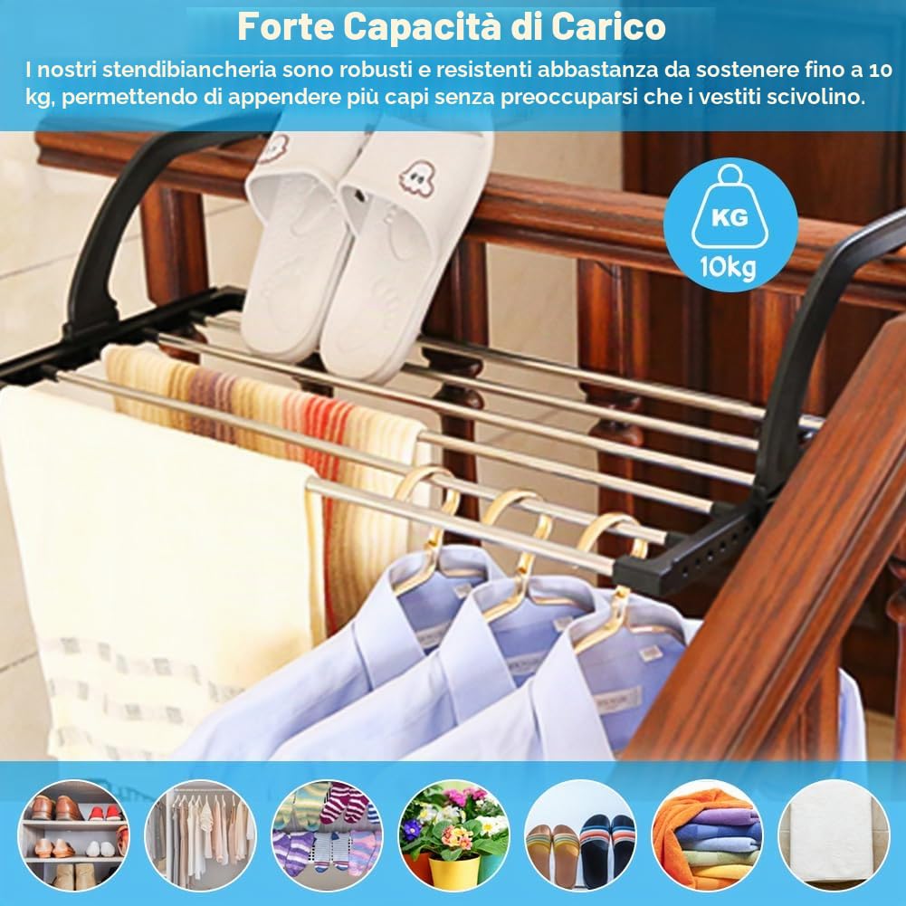 REFORUNG Stendibiancheria da Balcone Stendino da Balcone Stendibiancheria da Balcone in Acciaio Inox Stendino da Appendere al Balcone per Uso Interno ed Esterno (59cm)