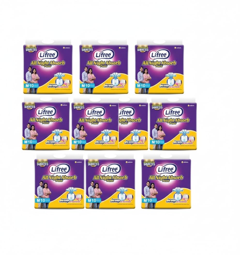 COMPATIBLE WITH Lifree SUPER EXTRA Absorb Adult Diaper Pants 8 hours For Unisex Adult Pant Style Diapers All Night absorb (M10 PACK OF 10)-picture-33