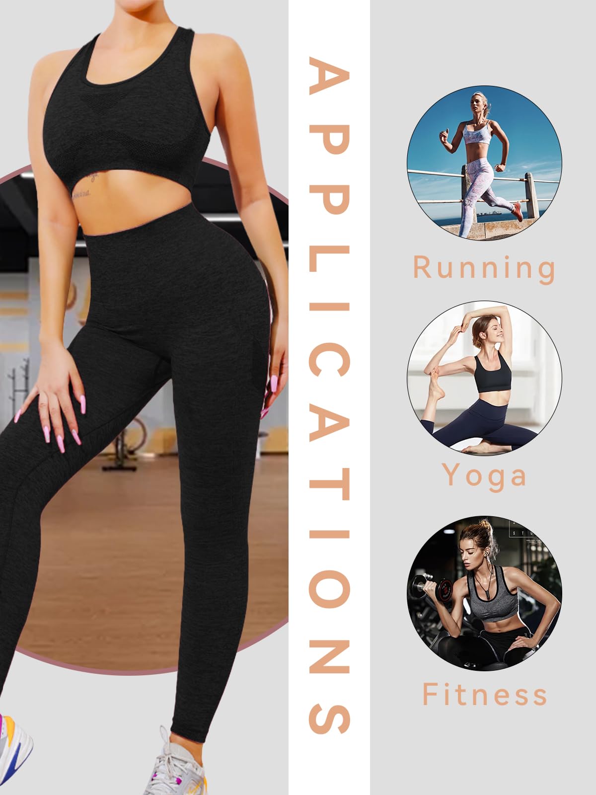 SHEKINI Ensemble Femme Sportswear Tenue de Sport Survetement Femmes Yoga Brassiere Soutien Gorge sans Armature +Leggings 2PCS Survêtement Gym Fitness Activewear