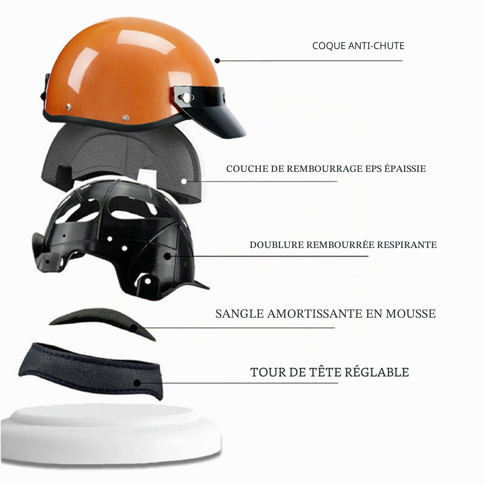 Casque Moto pour Scooter Et Cyclomoteur, Moto Casque Jet Bol Vintage ECE Homologué, Casque Moto avec VisièRe, pour Hommes Et Femmes