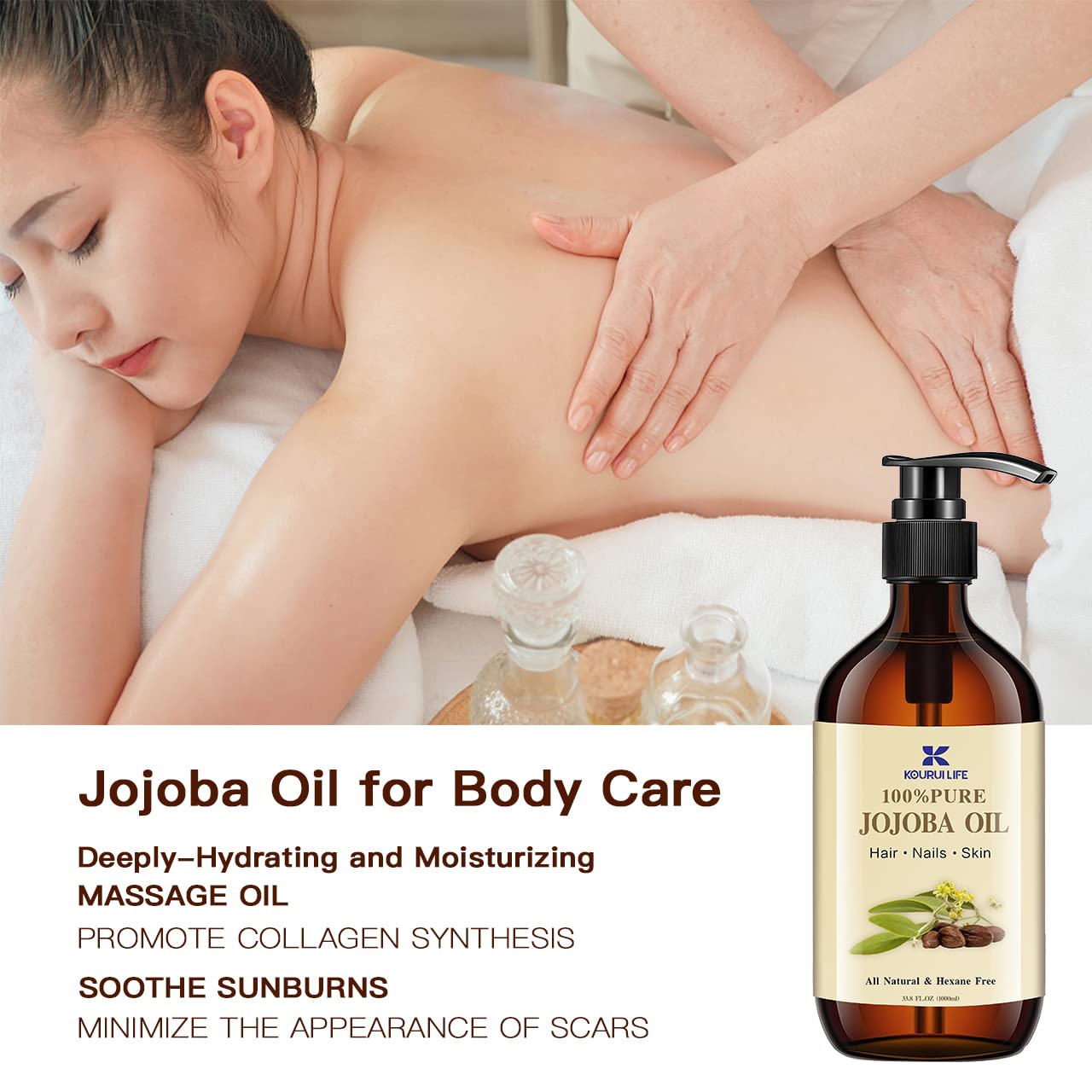Jojobaöl Bio 1L, 100% Rein, Natürlich Hautpflege-Ö - Gesicht, Körper, Haare, Bart, Nägel - Natürliche Körperöle, und Nagelhautöllösung für Gesicht und Haare