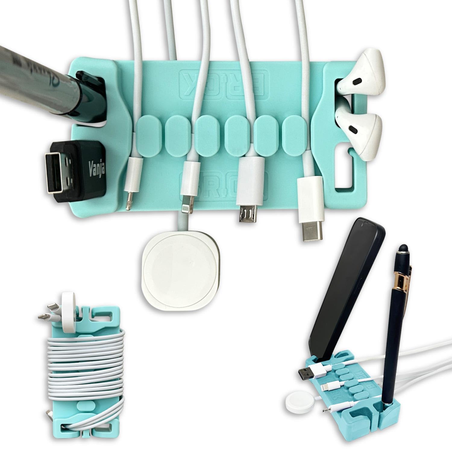 DeskBrick – Patented Non-Slip Steel-Weighted Desk Organizer & Cable Management Gadget, Versatile Cord, Phone & Accessory Holder for Office, Home &