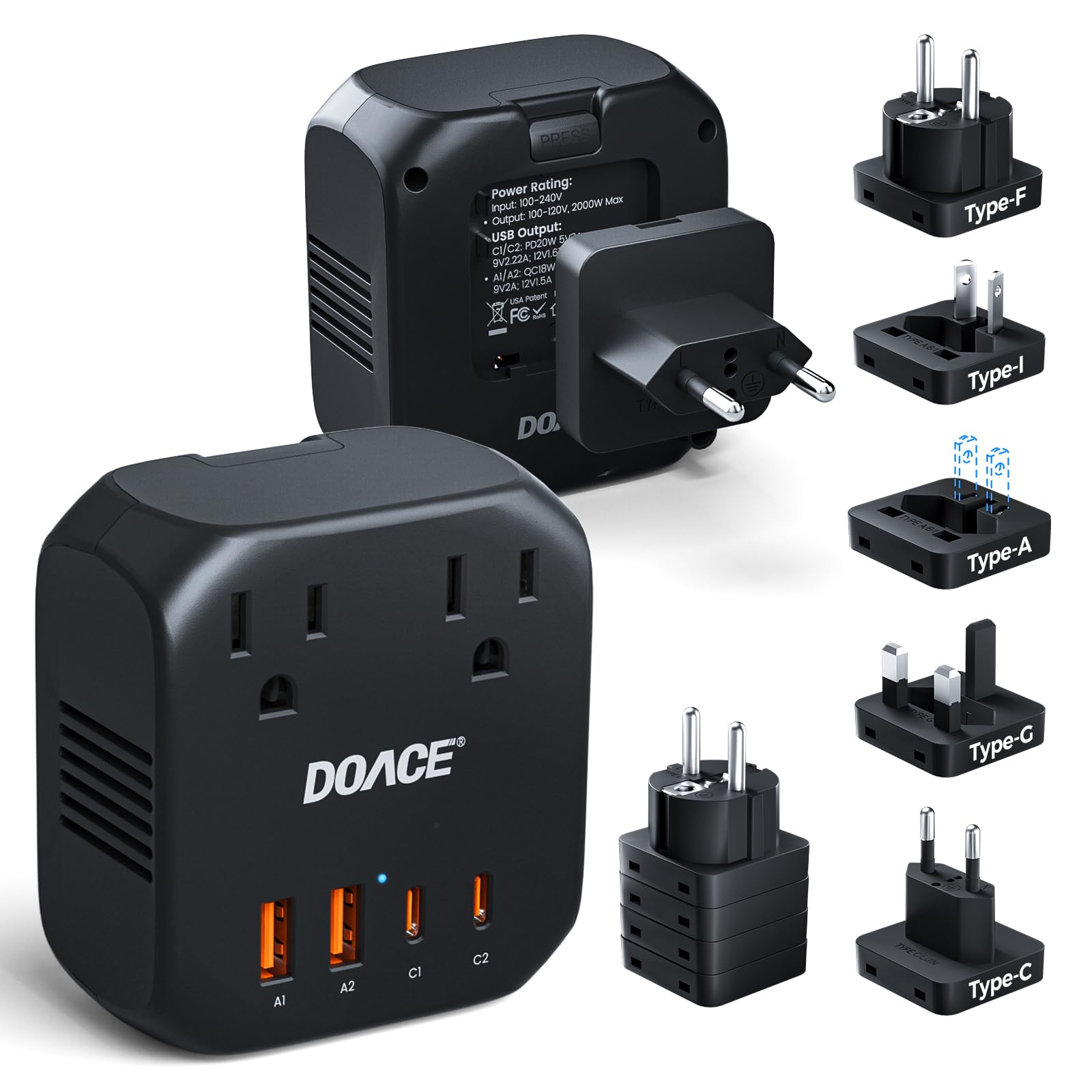 DOACE 2000W Voltage Converter US to Europe - 220V to 110V Converter for European Travel Power Converter Adapter