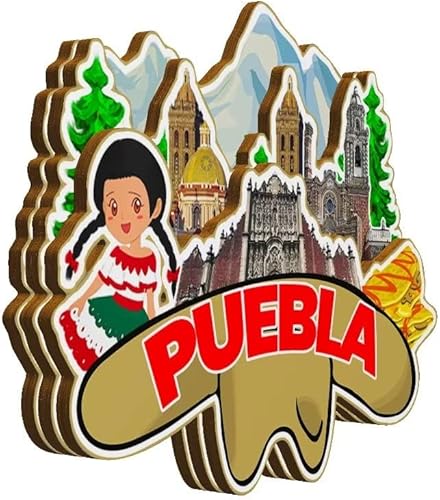 Miniatura 2 de Imán de madera para nevera de Puebla México Monumentos 3D de viaje coleccionables, recuerdos decorativos hechos a mano -2343