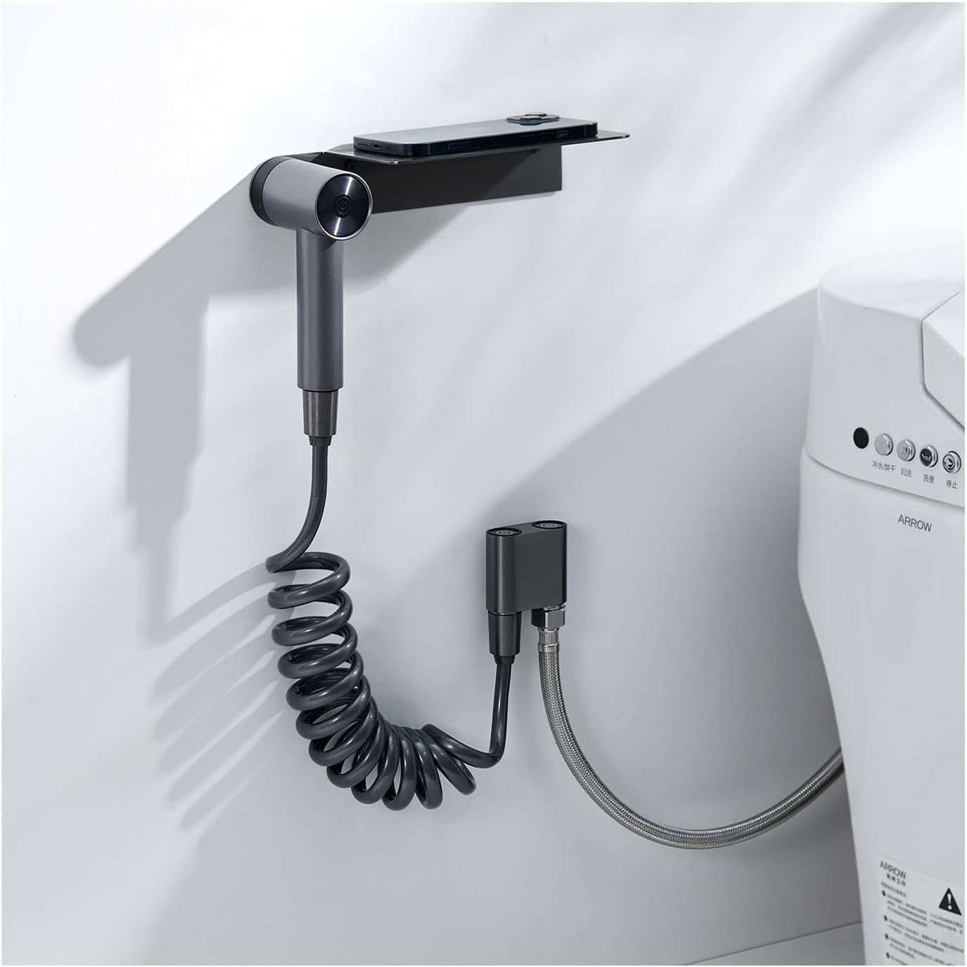 Handheld Bidet Toilet Sprayer, Bathroom Bidet Sprayer Set with Copper Angle Valve, PVC Hose & Stainless Steel Storage Rack, Baby Cloth Diaper Sprayer Attachment