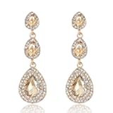 Kercisbeauty Vintage Teardrop Dangle Champagne Rhinestones Earrings for Women Wedding Bridal Long Stud Earrings for Women (Champagne)
