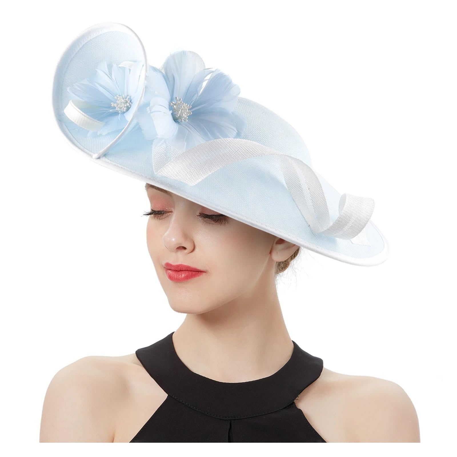 JMORCO Wedding Hats Perfect Sinamay Flower Fascinator Wedding Hat Unique Top Church Hats Bride Fascinators Female Ladies(Pale Blue)